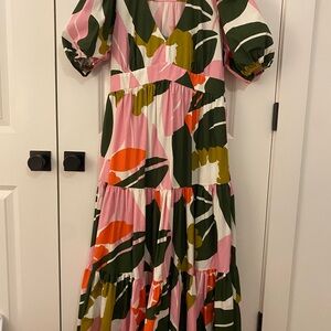 Boden floral tiered maxi with puff sleeves
